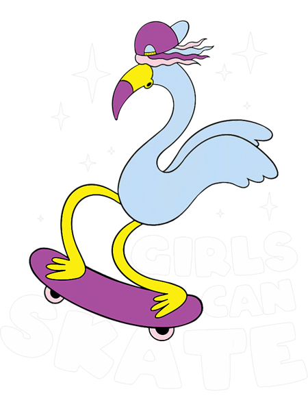Skater Girl Flamingo Girls Can Skate Skateboarding Chicks.png