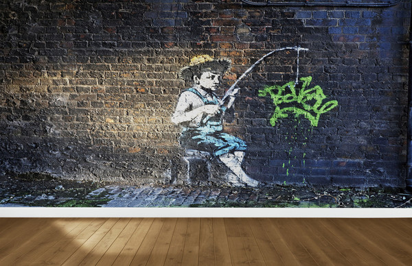 Banksy Fishing Boy Paper Art, Banksy Boy Wall Mural, 3D Wall - Inspire  Uplift