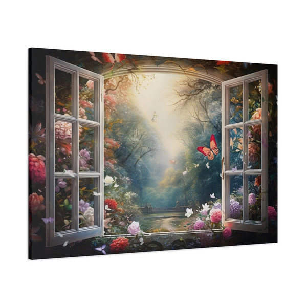Faux Window Canvas, Magical Enchanted Forest View From Open Window Painting, Fantasy Landscape Canvas Print Ready To Hang, Housewarming Gift.jpg