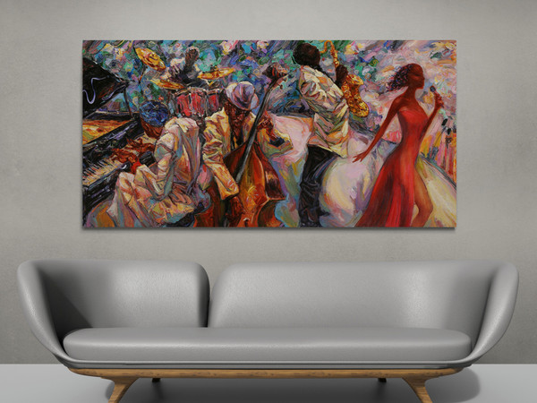 Jazz Music wall art , ROMAN NOGIN canvas PRINT Music gift Jazz club decor Pianist saxophone Jazz Music Extra Large wall art.jpg