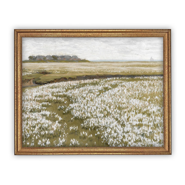 Vintage Framed Canvas Art   Framed Vintage Print  Vintage Painting  Vintage Landscape Meadow  Spring Farmhouse print #LAN-171.jpg