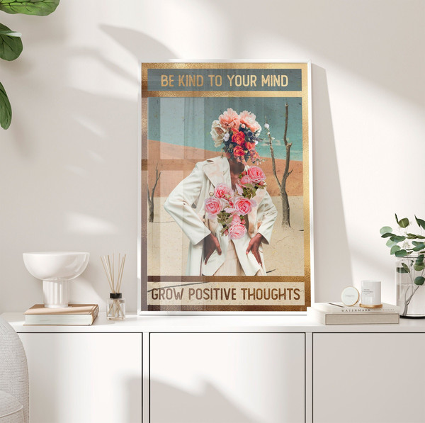 Be Kind To Your Mind Poster, Grow Positive Thoughts Poster, Floral Print, Wall Art Decor, Vintage Poster, Vintage Print, Gift Idea PS0151.jpg