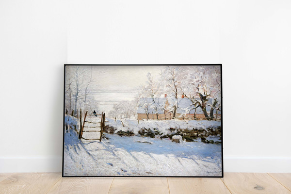 Claude Monet - Magpie, Impressionist Winter Landscape Painting, Snowy Village Print, Printable Farmhouse Wall Art, Digital Download.jpg