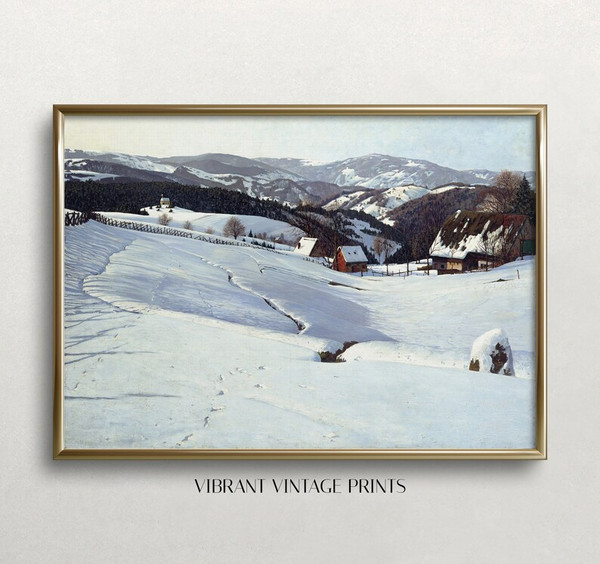 Winter Landscape Art Vintage Wall Art Muted Landscape Rustic Antique Wall Decor.jpg