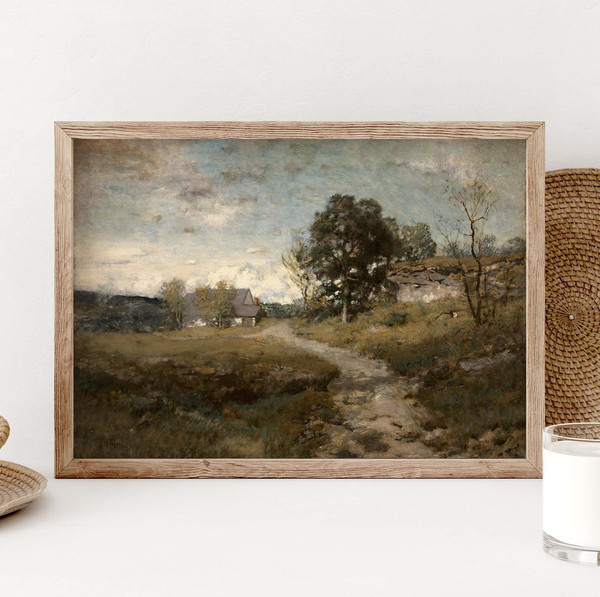 Vintage Country Landscape Poster, Landscape Print, Country House Painting, Country Field Wall Art Poster, Village Landscape Print PS0325.jpg