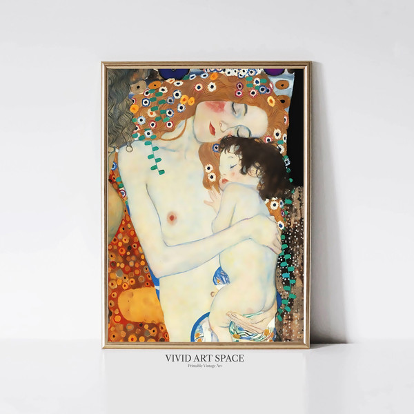 Gustav Klimt Mother and Child  Modern Portrait Painting  Art Nouveau Poster  Family Love Print  Printable Wall Art  Digital Download.jpg