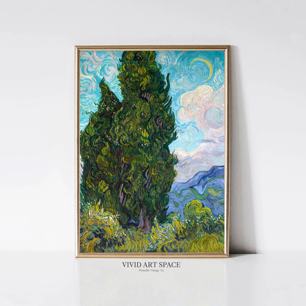 Vincent van Gogh Cypresses  French Impressionist Landscape Painting  Vintage Tree of Life Print  Printable Wall Art  Digital Download.jpg