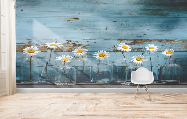 Custom Wall Paper, Wallpaper Art, Wall Decorations, Gift For Her, Daisy Flower In Glass Bottles Wall Paper, Daisy Lover Gift Wall Decor,.jpg