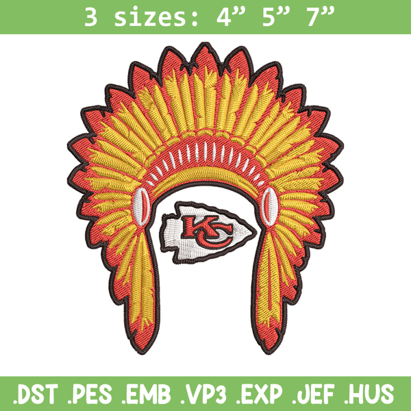 Kansas City Chiefs Headdress embroidery design, Chiefs embroidery, NFL embroidery, sport embroidery, embroidery design..jpg