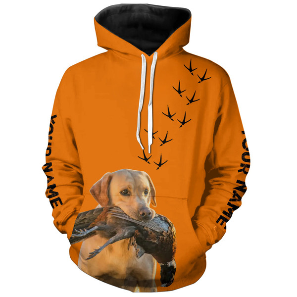 Yellow Labs Dog Pheasant Hunting Blaze Orange Hoodie 3D, Personalized All Over Print Hoodie 3D