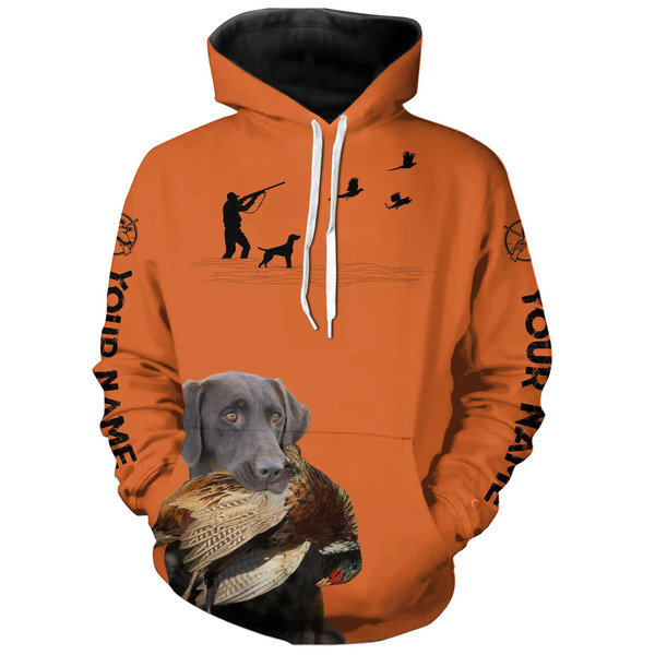 Chocolate Labs Pheasant Hunting Orange Hoodie 3D, Personalized All Over Print Hoodie 3D Y179