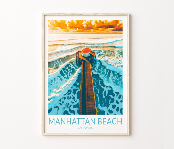 Manhattan Beach Travel Poster, California Manhattan Beach Pier Wall Art, Los Angeles  Travel Home Decor Wall Art City Travel Poster Gifts.jpg
