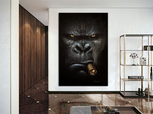 Gorilla Smoking Canvas Print - Gorilla Smoking Wall Art - Gorilla Print Gift - Modern Gorilla Smoking Canvas Art.jpg