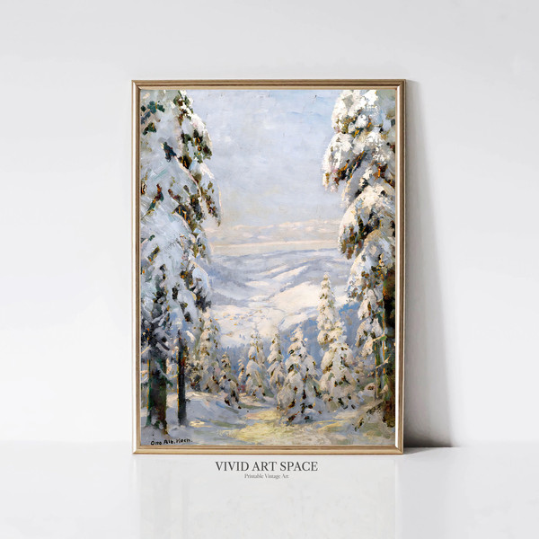 Winter Landscape  Snowy Pine Tree Painting  Vintage Art Print  Winter Rustic Landscape Print  Printable Wall Art  Digital Download.jpg