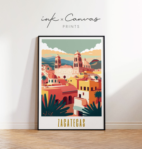 Zacatecas Travel Poster Mexican Art Print Maximal Decor Mexico Art Mexican Decor Mid Century Modern Wall Art Eclectic Decor Digital Download.jpg