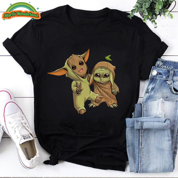 Baby Yoda Baby Groot Costume Friend Tshirt, Baby Yoda Tshirt, Baby Yoda Gift, Gift For Her, Groot Tshirt, Funny Baby Yoda Shirt.jpg