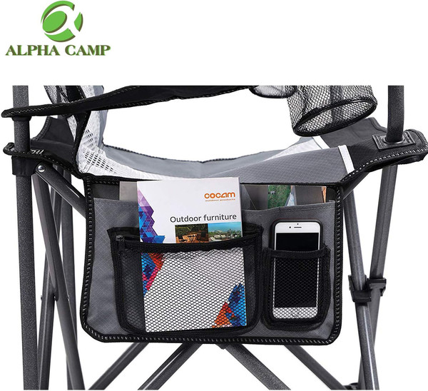 ALPHA CAMP Oversized Mesh Back Camping Folding Chair Heavy Duty Support 350 LBS Collapsible Steel Frame Quad Chair Padded Arm Chair with Cup Holder Portable for