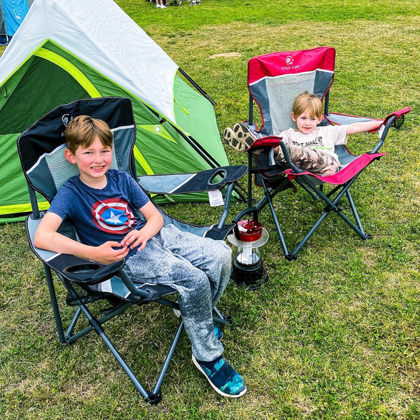 ALPHA CAMP Oversized Mesh Back Camping Folding Chair Heavy Duty Support 350 LBS Collapsible Steel Frame Quad Chair Padded Arm Chair with Cup Holder Portable for