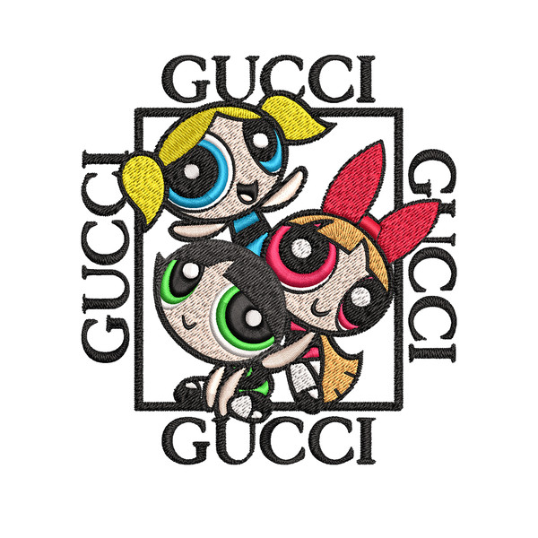 Powerpuff girl gucci Embroidery design, logo Embroidery, cartoon design, Embroidery File, gucci logo, Instant download..jpg