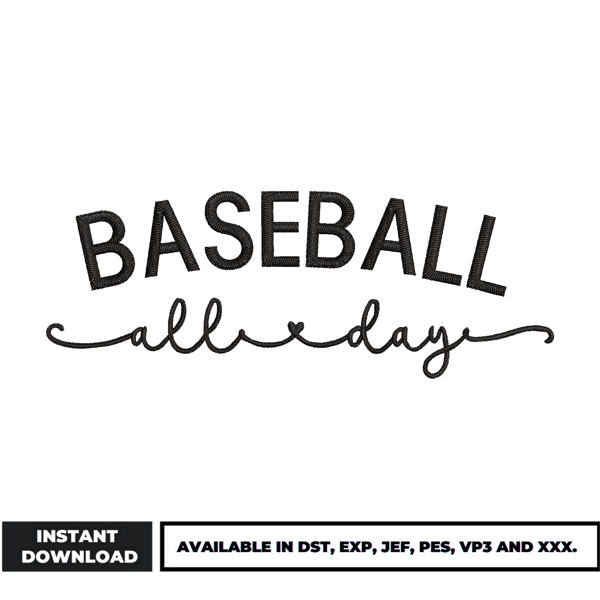 Baseball all day embroidery design