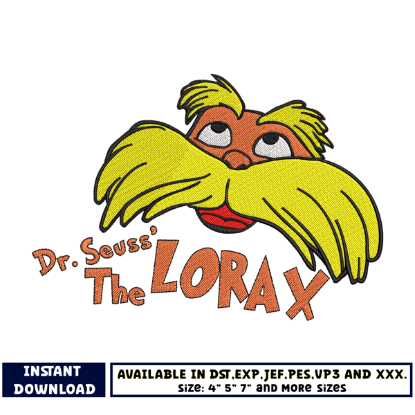 The lorax embroidery design