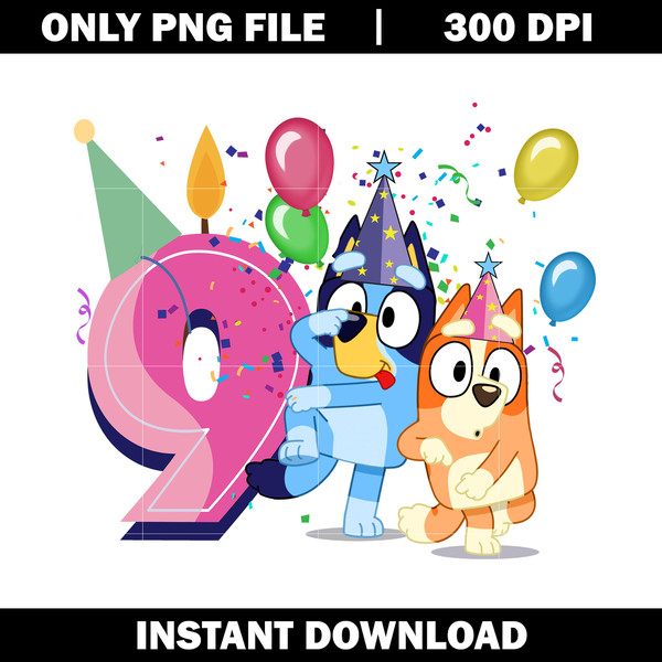 Bluey & Bingo 9th Birthday png