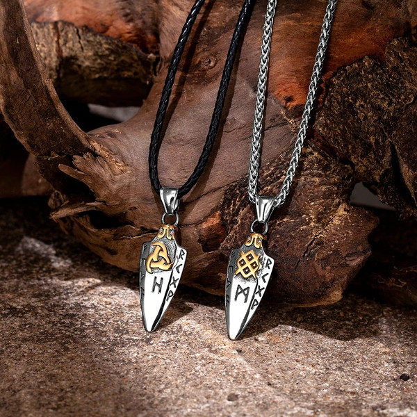 Norse Runes Odin's Spear Gungnir Necklace Men Gold Color Stainless Steel-4.jpg