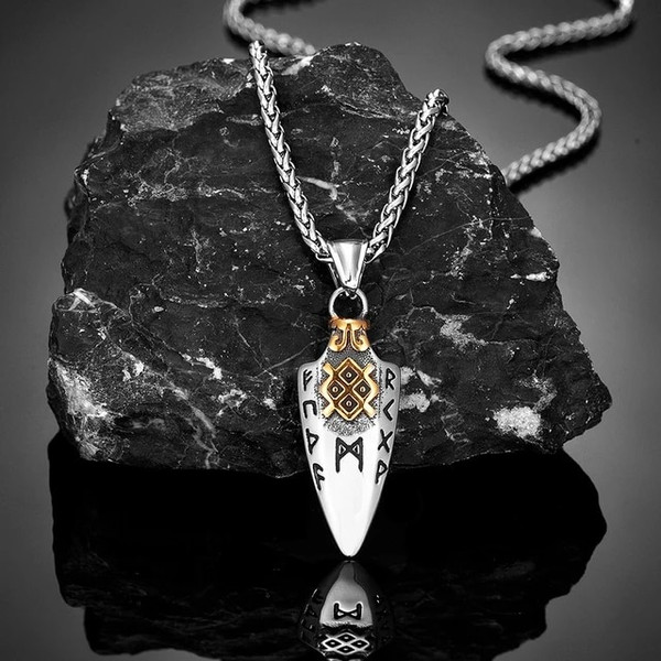 Norse Runes Odin's Spear Gungnir Necklace Men Gold Color Stainless Steel-5.jpg