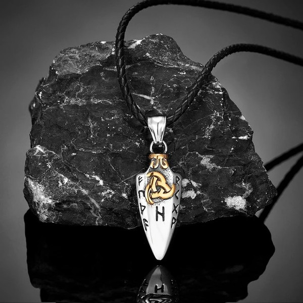 Norse Runes Odin's Spear Gungnir Necklace Men Gold Color Stainless Steel-6.jpg