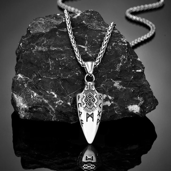 Norse Runes Odin's Spear Gungnir Necklace Men Gold Color Stainless Steel-7.jpg
