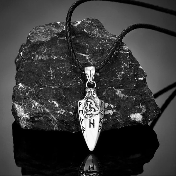 Norse Runes Odin's Spear Gungnir Necklace Men Gold Color Stainless Steel-8.jpg