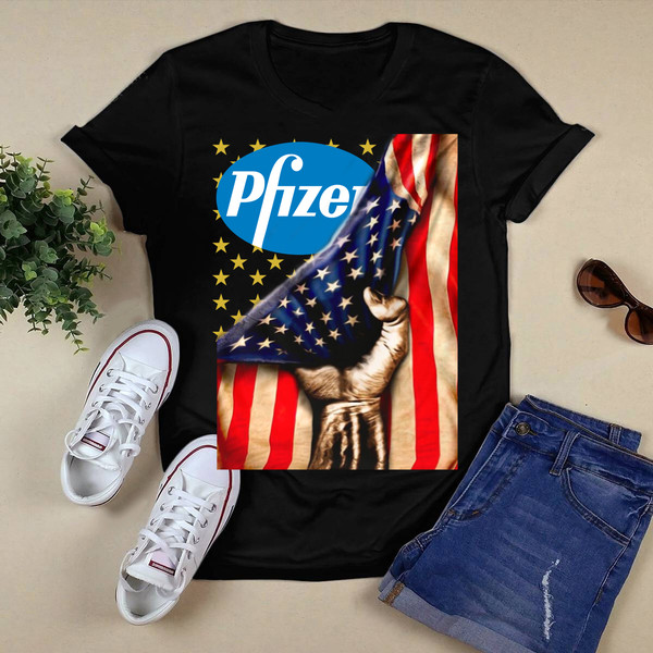Awesome Pfizer Logo and America Flag Shirt.png