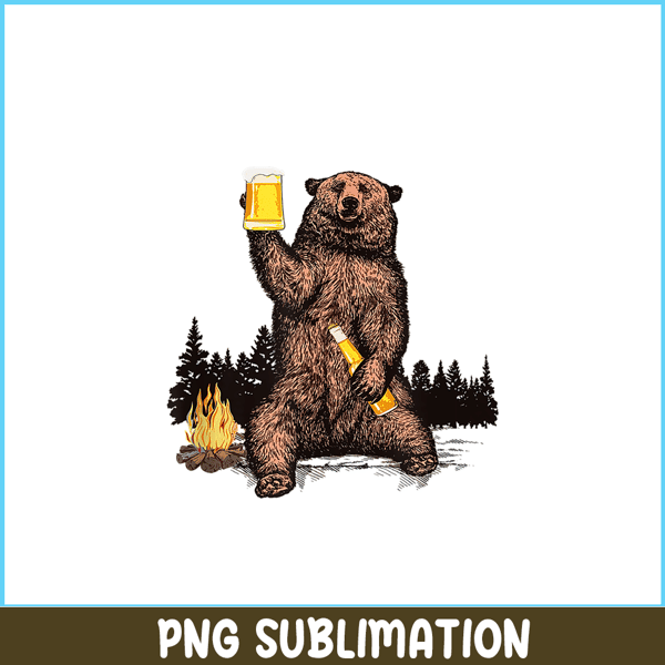 BEER28102304-Bear Drinking Beer PNG Camp Fire Woods Outdoor PNG Funny Grizzly PNG.png