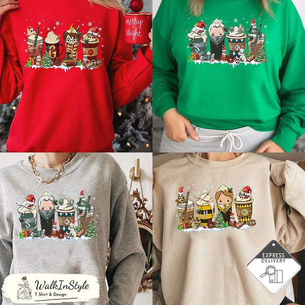Vintage Harry Potter 4 House Coffee House Christmas Sweatshirt - Viralustee.jpg