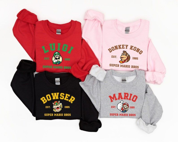 Super Mario Character Sweatshirt, Mario Luigi Yoshi Peach Bowser Toad Koopa Hoodie, Super Mario Bros Shirt, Mario Matching Shirt.jpg