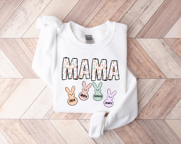 Custom Easter Mama Sweatshirt With Kids Names, Mama Easter Sweater, Mom Easter Shirt, Cute Easter Shirt, Mamas Bunnies Shirt, Easter Gift.jpg