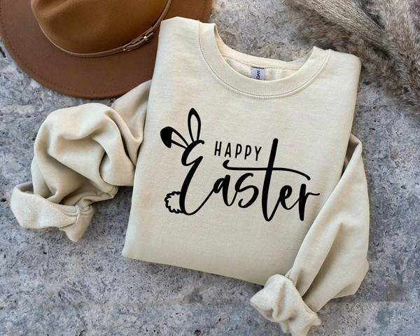 Happy Easter Sweatshirt, Easter Sweatshirt, Easter Bunny Shirt, Easter Day, Christian Easter Shirt, Easter Matching Shirt, Easter Gift.jpg