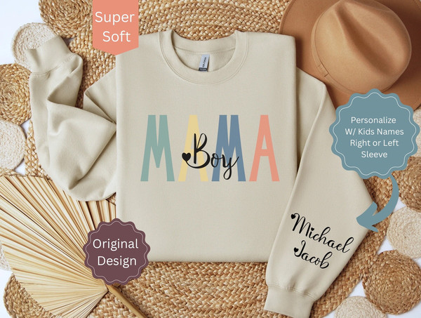 Personalized Boy Mama Sweatshirt with Name, Custom Boy Mama Shirt with Names on Sleeve, Gift for Boy Mom, Boy Mommy Sweatshirt, Mom of Boys.jpg