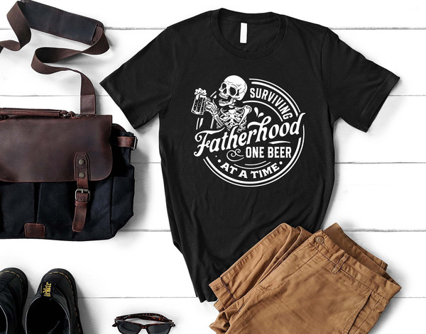 Surviving Fatherhood One Beer at a Time, Funny Father's Day Shirt for Dad, Best Dad Gift from Daughter, Husband Birthday Shirt for New Dad.jpg