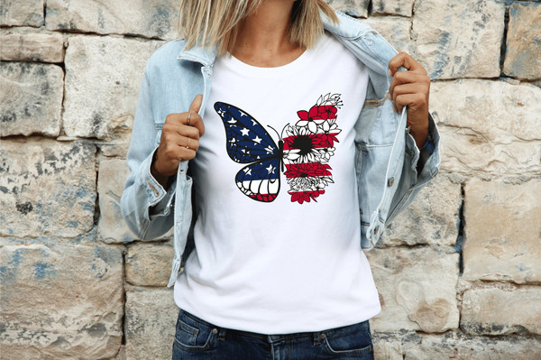 Floral Butterfly 4th of July Shirt, 4th of july floral shirt, 4th of july butterfly shirt, American Flag Shirt, Flowers Shirt, USA Flag Tee.jpg