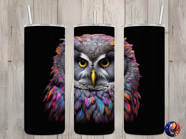 Seamless Colorful Gray Owl Design, Owl 20 oz Skinny Straight Tumbler Sublimation Design, Tumbler Wrap, PNG File, Digital Download.jpg