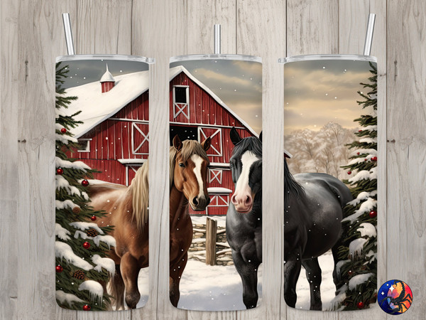 Seamless Country Christmas & Horses Design, Christmas 20 oz Skinny Straight Tumbler Sublimation Design, Tumbler Wrap, PNG Digital Download.jpg