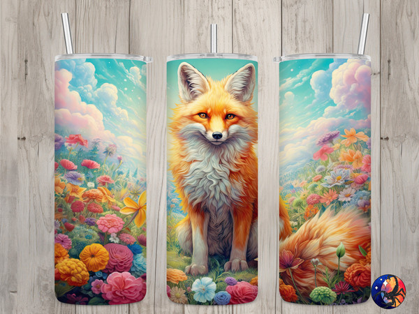 Seamless Cute Fox & Floral Landscape Design, Fox 20 oz Skinny Straight Tumbler Sublimation Design, Tumbler Wrap, PNG File, Digital Download.jpg