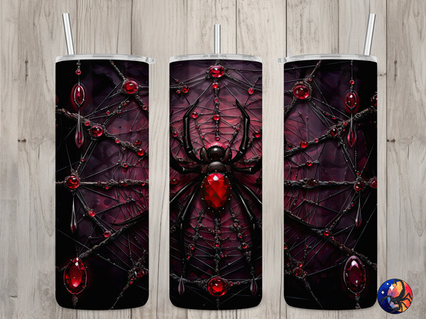 Seamless Red Gem Crystal Spider Design, Halloween 20 oz Skinny Straight Tumbler Sublimation Design, Tumbler Wrap, PNG File, Digital Download.jpg