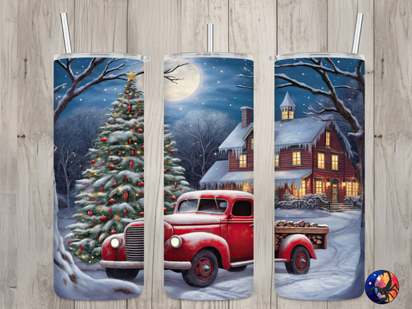 Seamless Vintage Red Truck Design, Christmas 20 oz Skinny Straight Tumbler Sublimation Design, Tumbler Wrap, PNG Digital Download.jpg