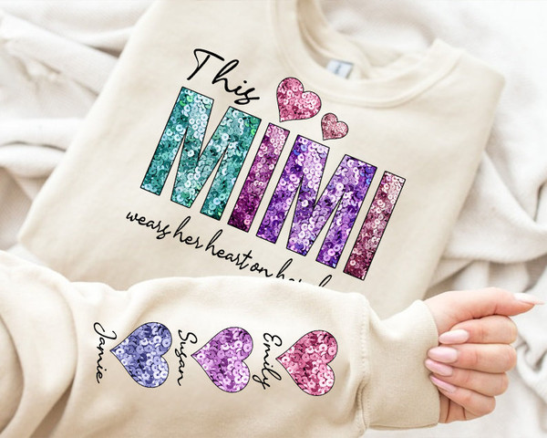 This MIMI Wear her Heart PNG, Faux Sequin Glitter Design, Valentine PNG File, Mimi's Valentine Digital Download, Sequin Valentine Png Shirt.jpg