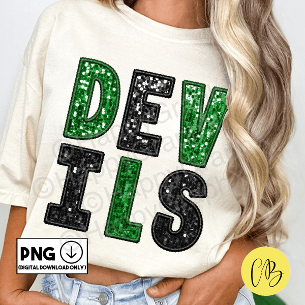 Devils Faux Sequin Png, Faux Embroidery Patch, Sparkly Tshirt Design, School Spirit, Sublimation Design, DTG, DTF, Digital Download ONLY.jpg