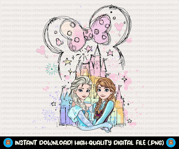 Watercolor Princess Friends Png, Best Friends Princess Png, Magical Kindom Png, Besties Png, Mouse Ear and Castle, Sublimation Png File.jpg