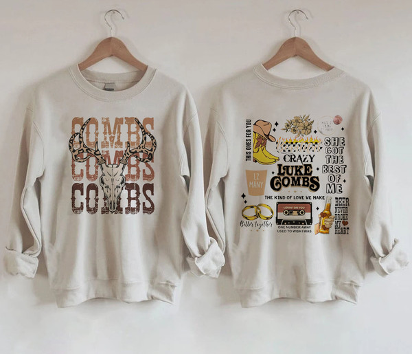 Combs Bullhead Sweatshirt Two Side Print, Country Music Sweatshirt, Luke Combs World Tour 2023, Cowboy Combs, Luke Combs Fan, Cowgirl Tee 1.jpg