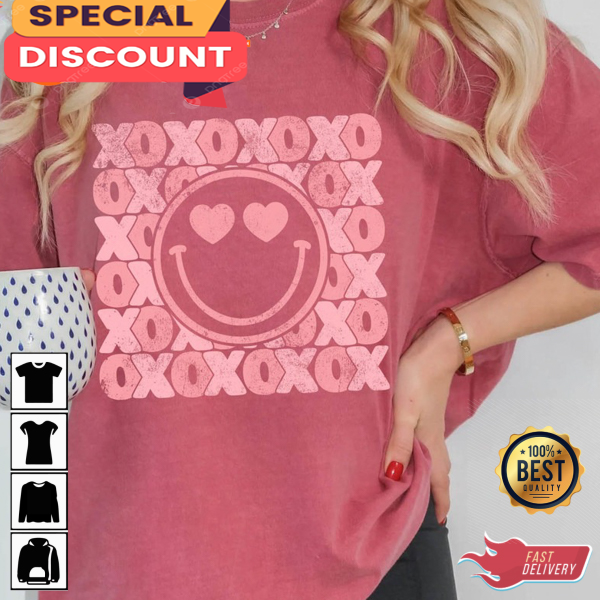 Xoxo Valentines Day Retro Smile Face Love Vibe Unisex Short Sleeve T-Shirt.jpg